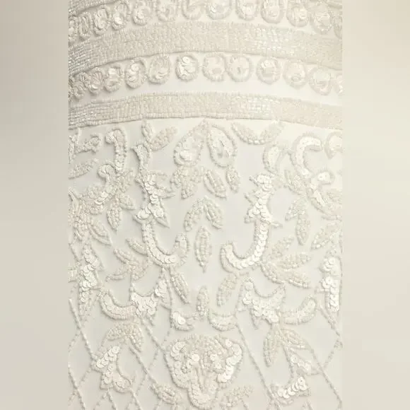 Lulus Simple Romance White Beaded Sequin Mermaid Maxi Dress NWOT Small - Picture 5 of 9